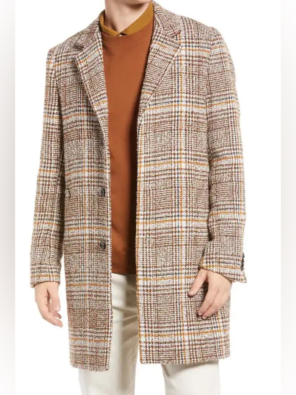 Scotch & Soda Plaid Wool Blend Tailored Coat Size XL Brown White Fall Winter